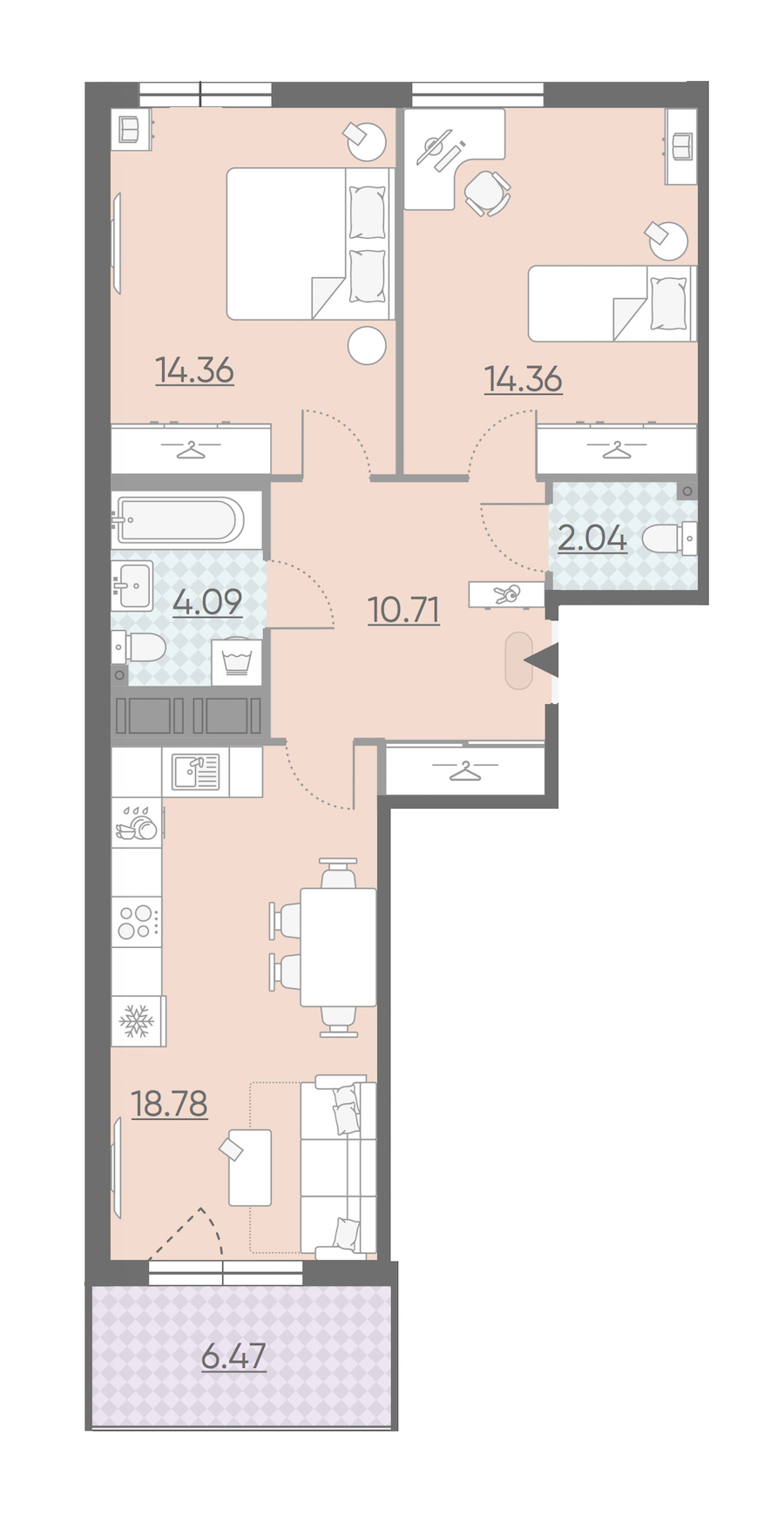 Двухкомнатная квартира в : площадь 67.58 м2 , этаж: 7 – купить в Санкт-Петербурге